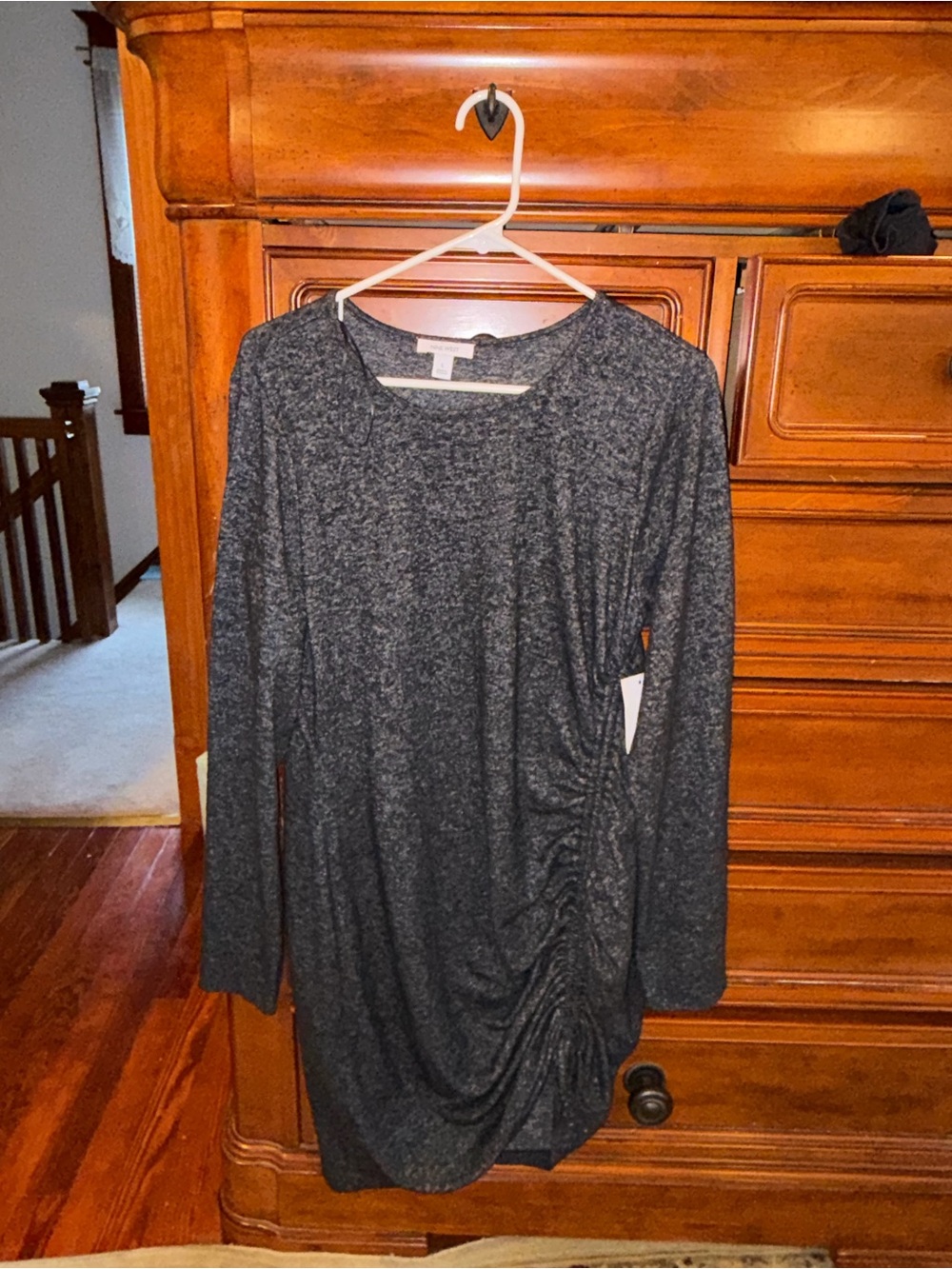 NWT Nine West Heather Black Ruched Long Sleeve Dress L - Picture 2 of 8